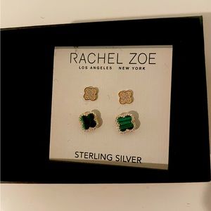 Rachel Zoe earrings set! Vibrant green and pave! Beautiful! never worn!